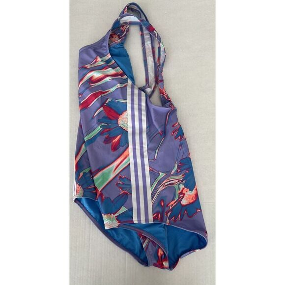 adidas HM9296 Positivisea 3-Stripes Floral Lavender Graphic Swimsuit Women 2XNEW - Picture 3 of 4